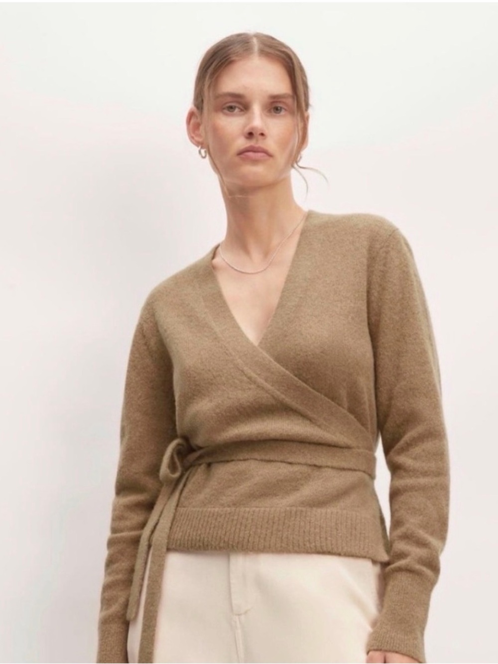 Everlane Wrap Cardigan Sweater in Camel Alpaca